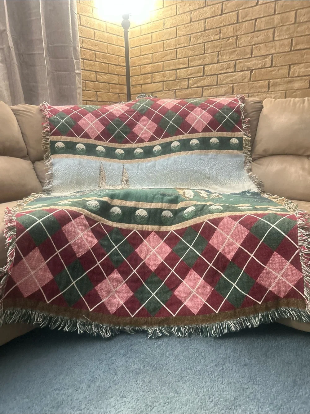 Golf Theme Woven Throw Blanket Fringe Europe Golfer Tapestry Style Vintage